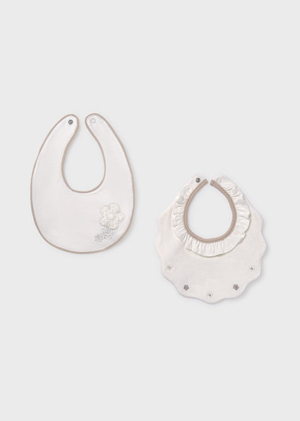Set 2 bavaglini ricami impermeabili neonato