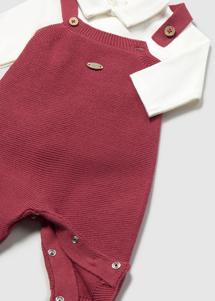 Completo 3 pezzi salopette a maglia neonato