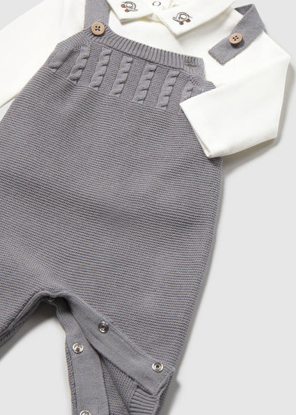 Completo 3 pezzi salopette a maglia neonato