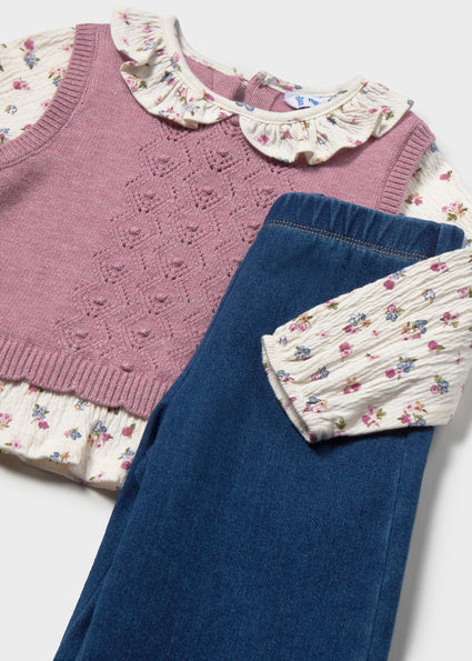 Completo pantalone e blusa con gilet bimba