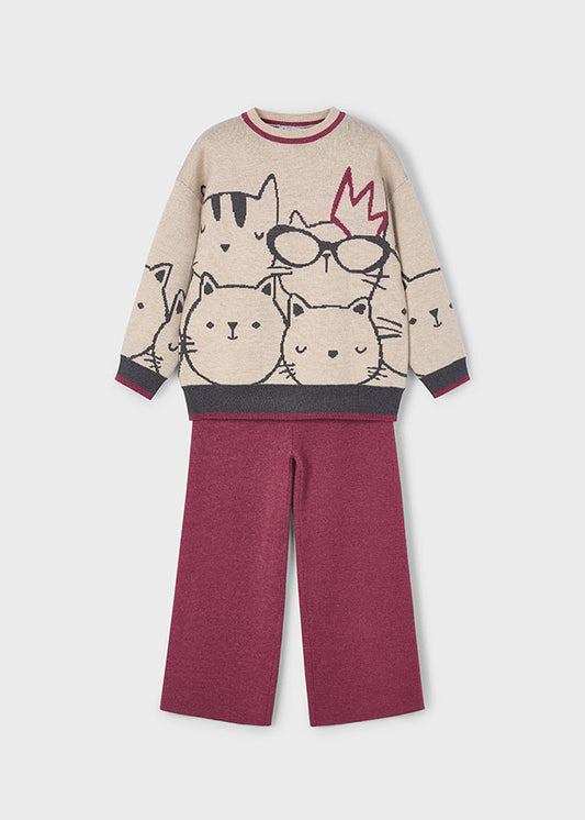 Completo pantalone e maglione stampato bambina