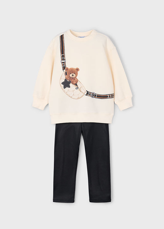 Completo leggings e felpa orso bambina
