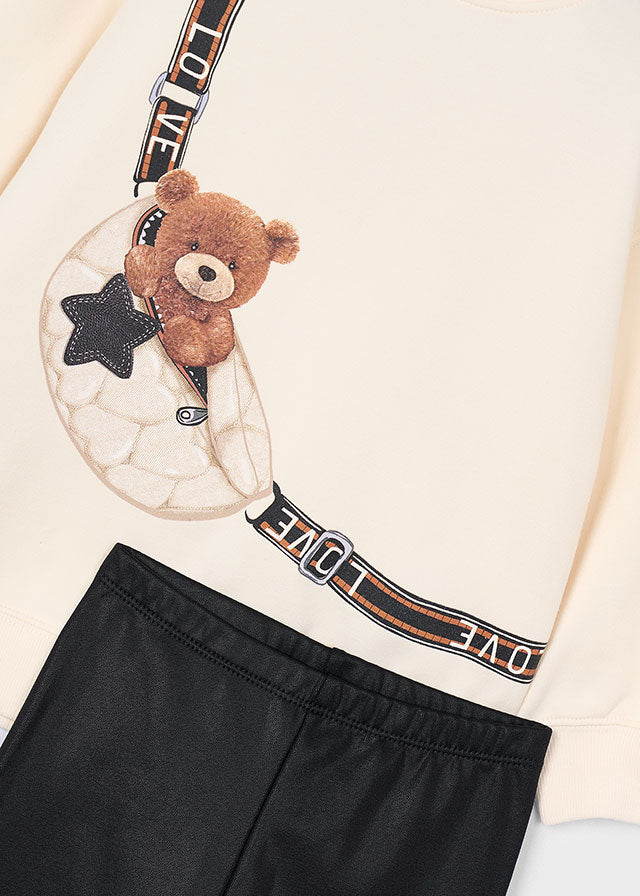 Completo leggings e felpa orso bambina