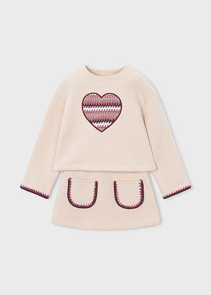 Completo gonna e felpa cuore bambina
