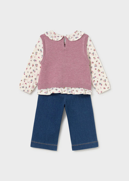 Completo pantalone e blusa con gilet bimba
