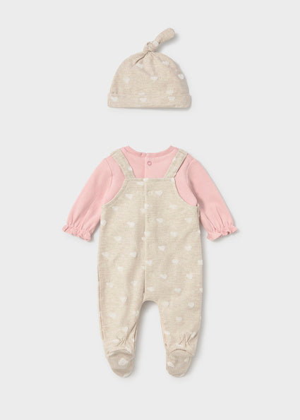 Pagliaccetto salopette con cappello neonata