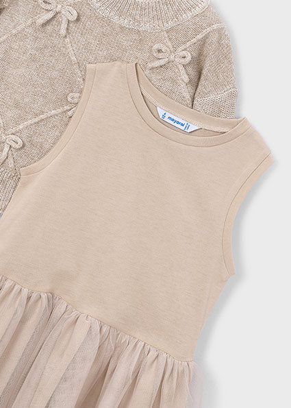 Vestito a maglia combinato con fiocchi bambina