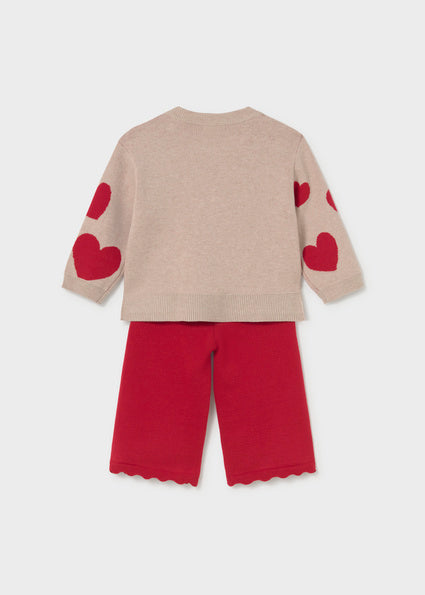 Completo pantalone e maglione cuori bimba