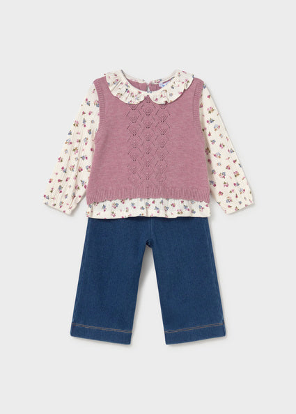 Completo pantalone e blusa con gilet bimba