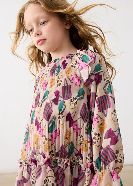 Vestito plissettato stampato bambina