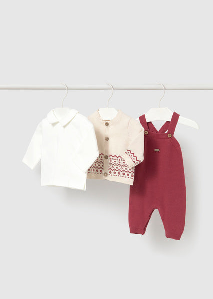 Completo 3 pezzi salopette a maglia neonato