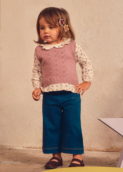 Completo pantalone e blusa con gilet bimba