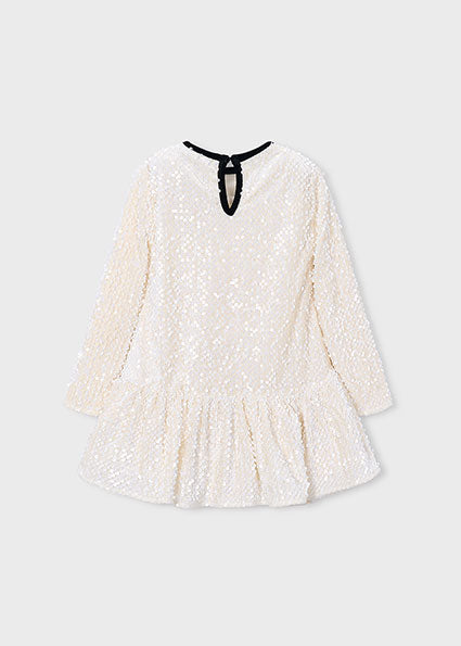 Vestito velluto con pallettes e fiocco bambina