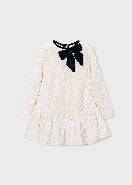 Vestito velluto con pallettes e fiocco bambina