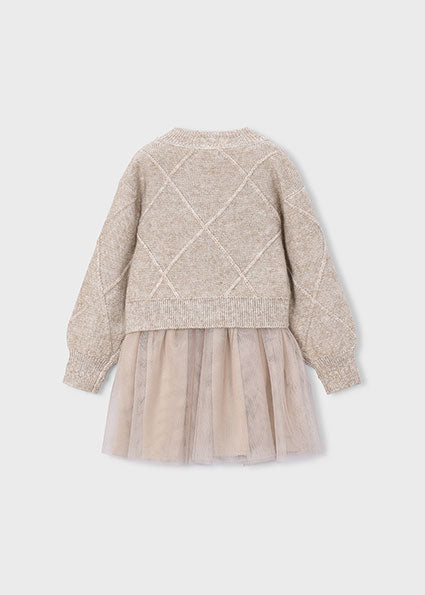 Vestito a maglia combinato con fiocchi bambina