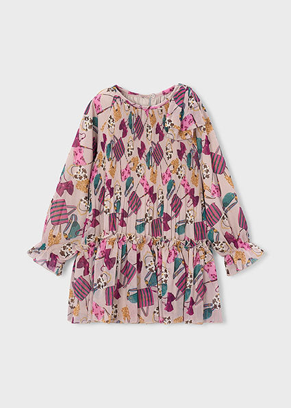 Vestito plissettato stampato bambina