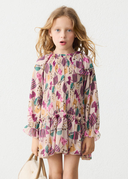 Vestito plissettato stampato bambina